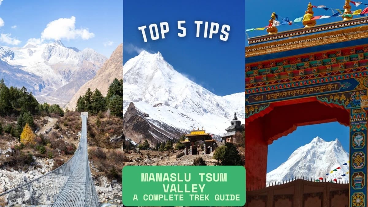 Mount.-Manaslu-on-background-with-monastery-gate-on-the-way-to-Manaslu-Tusm-Valley-Trek